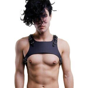 Black Leather Top Shoulder Suspenders Harness Belt BDSM Slave Fetish Bondage NWT